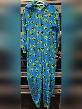Minecraft Kids Blue & Green Creeper Hooded Pajamas